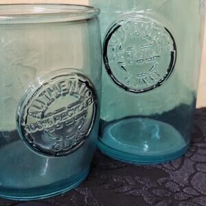 San Miguel Authentic 100% Recycled Glass. Two Tumblers; Water 5.25"; Juice 3.7"
